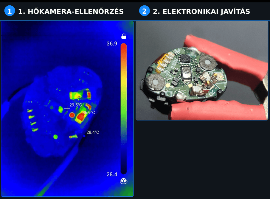 Hőkamera kép az alkatrészek hőeloszlásáról