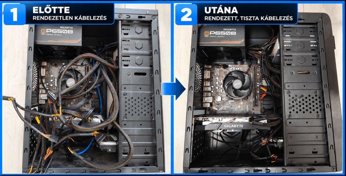 PC kábelezés, rendezett belső vezetékezés